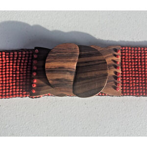 Southwestern Handcrafted Seed Bead Belt Wooden Buckle tribal western boho